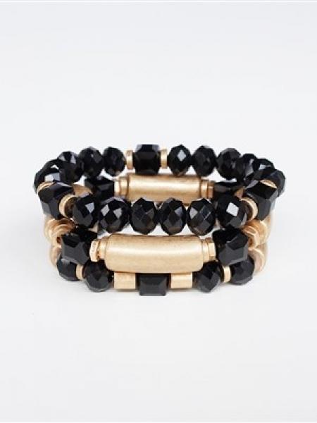 Gold Bar & Black Crystal Bracelet Set