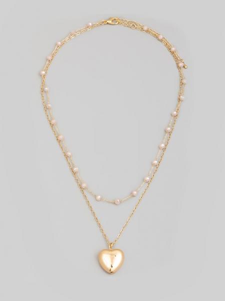 Layered Beaded + Heart Necklace
