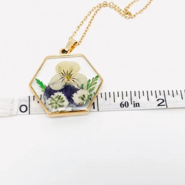 Floral Hexagon Charm Necklace