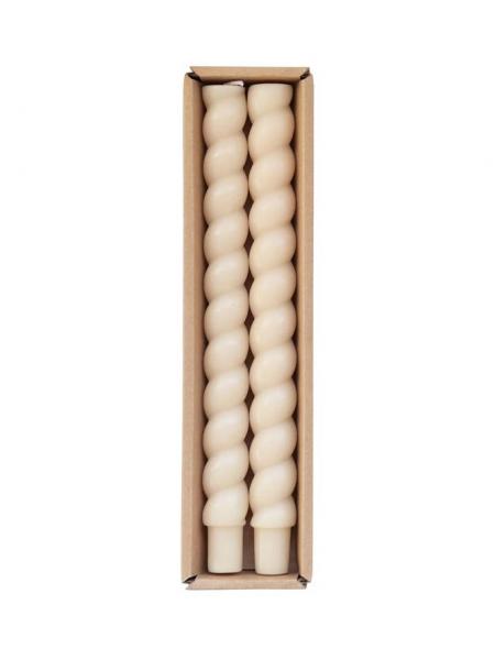 Set of 2 Twisted Taper Candles  - Cream
