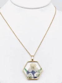 Floral Hexagon Charm Necklace