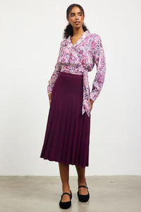 Plum Pleated Knit Midi Skirt