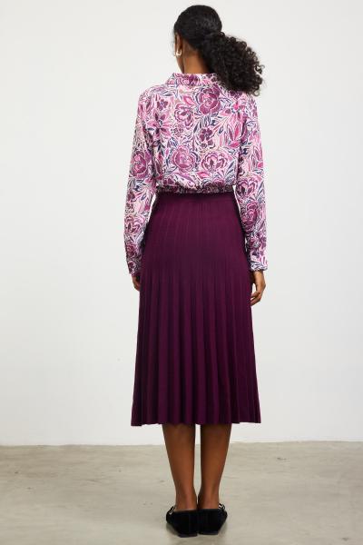 Plum Pleated Knit Midi Skirt