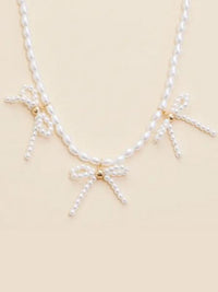 Pearl Beaded Bow Trio Necklace