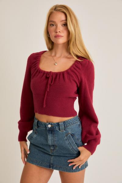 Tie Trim Bubble Sleeve Sweater