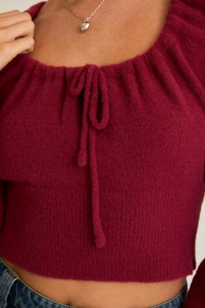 Tie Trim Bubble Sleeve Sweater