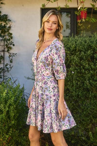 Lilac Florals Belted Dress