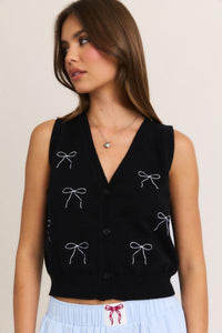 Bow Embroidered Knit Vest