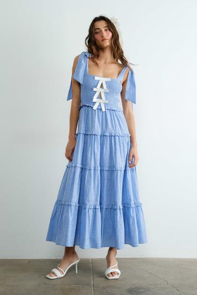 Ribbon Front Smocked Ruffle Dress