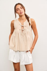 Tie Front Pleated Top