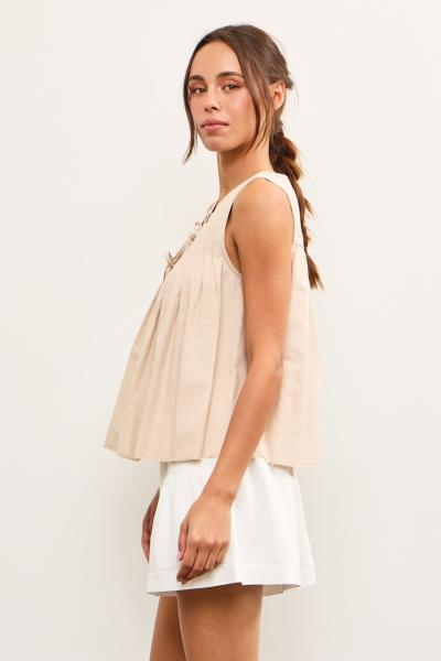 Tie Front Pleated Top