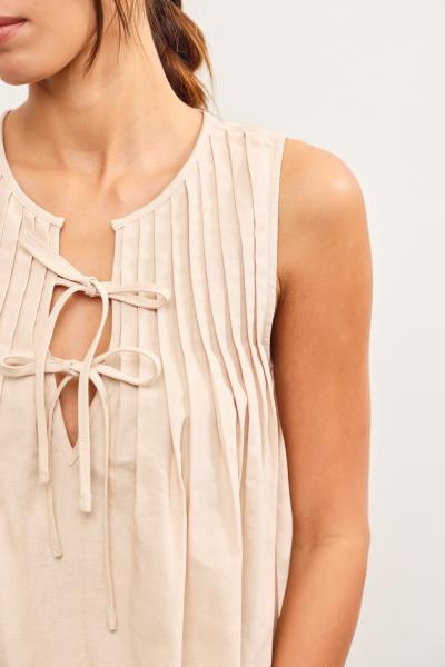 Tie Front Pleated Top