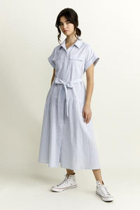 Linen Blend Drop Waist Shirt Dress