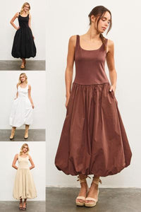 Cotton Blend Balloon Hem Dress