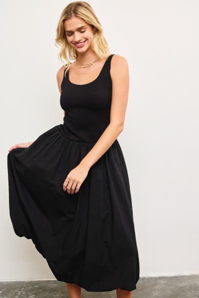 Cotton Blend Balloon Hem Dress