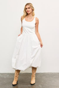 Cotton Blend Balloon Hem Dress