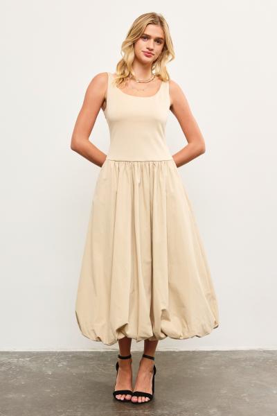 Cotton Blend Balloon Hem Dress