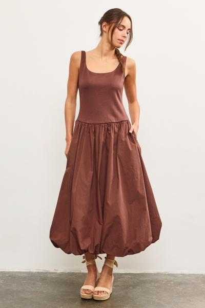 Cotton Blend Balloon Hem Dress