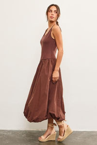 Cotton Blend Balloon Hem Dress