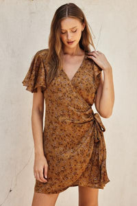 Copper Floral Wrap Dress