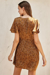 Copper Floral Wrap Dress