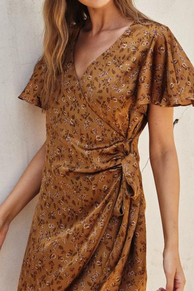Copper Floral Wrap Dress