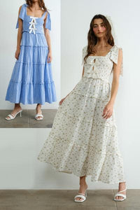 Ribbon Front Smocked Ruffle Dress