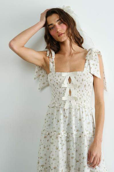 Ribbon Front Smocked Ruffle Dress