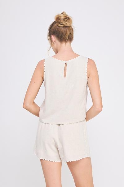 Bow Embroidered Scallop Top