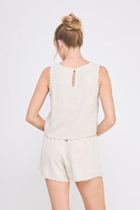 Bow Embroidered Scallop Top