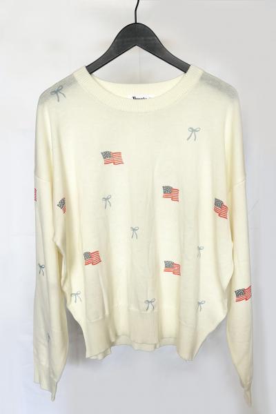 Cotton Blend Flag + Bow Sweater