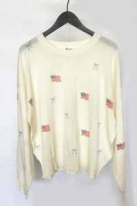 Cotton Blend Flag + Bow Sweater