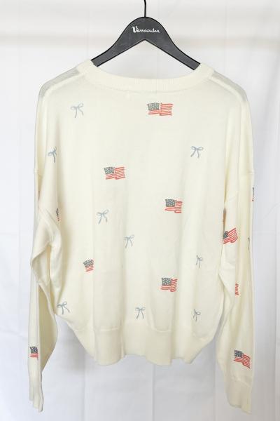 Cotton Blend Flag + Bow Sweater