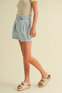 Pleated Denim Shorts