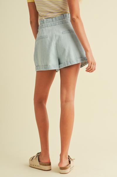 Pleated Denim Shorts