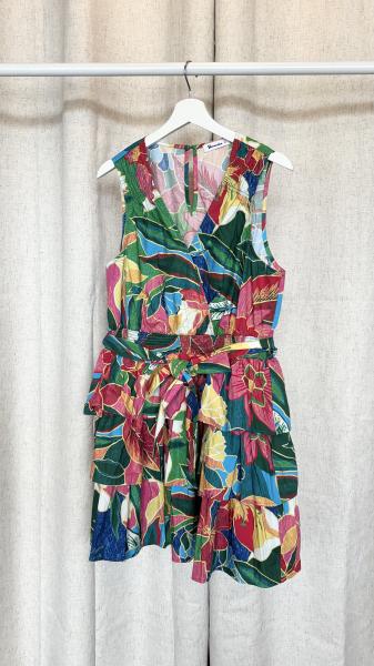 Printed Ruffle Tiered Tie Dress