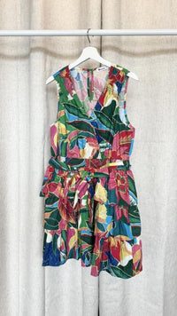 Printed Ruffle Tiered Tie Dress