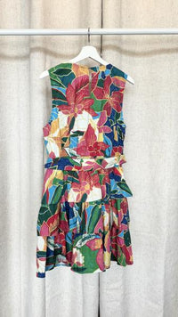 Printed Ruffle Tiered Tie Dress