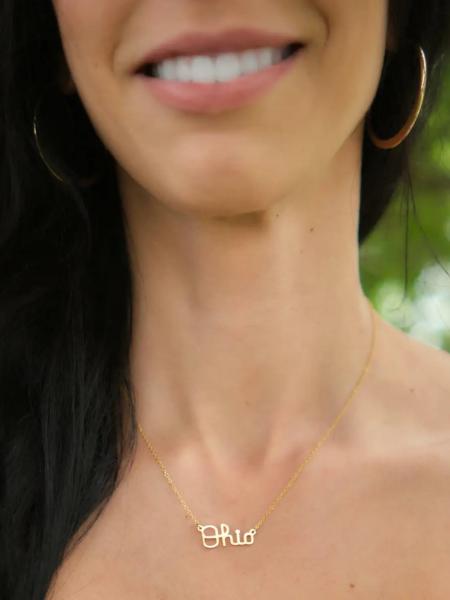 18K Gold Plated Script Ohio Necklace