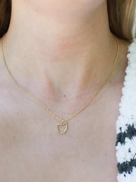 14K Plated Ohio Outline Necklace