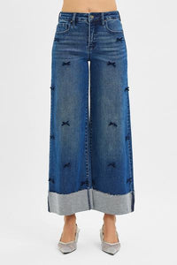 High-Rise Cuffed Bow Denim
