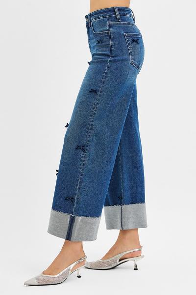 High-Rise Cuffed Bow Denim