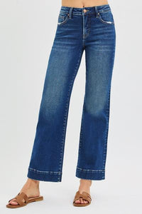 High Rise Straight Cuffed Denim
