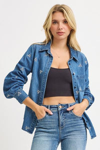 Leaf Embroidered Denim Shirt