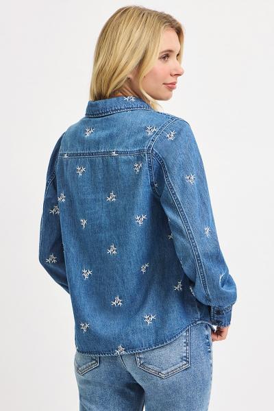 Leaf Embroidered Denim Shirt