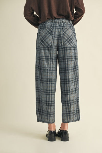 Drawstring Plaid Denim Pants