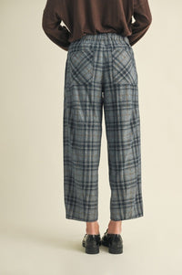 Drawstring Plaid Denim Pants
