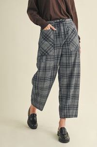 Drawstring Plaid Denim Pants