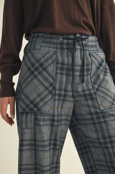 Drawstring Plaid Denim Pants