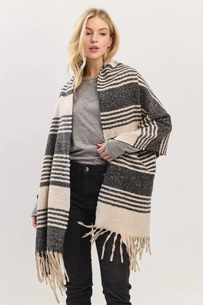 Black Striped Blanket Scarf